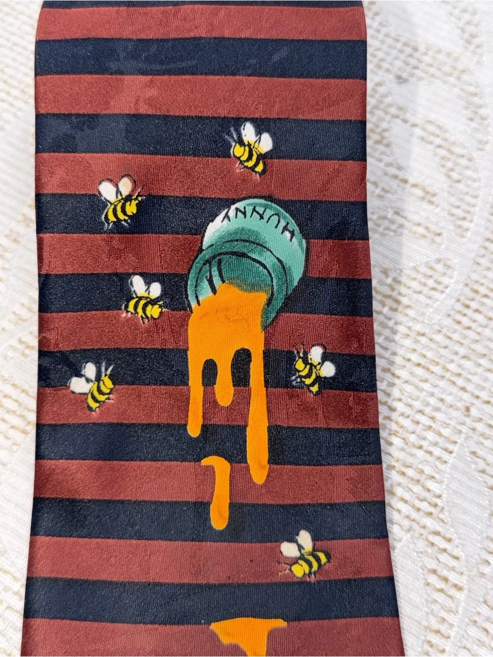 Men's Burgundy and Black Striped Winnie the Pooh Novelty Tie
